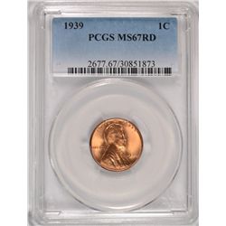 1939 LINCOLN CENT PCGS MS-67 RED