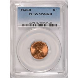 1940-D LINCOLN CENT, PCGS MS-66 RED