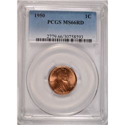 1950 LINCOLN CENT, PCGS MS-66 RED!