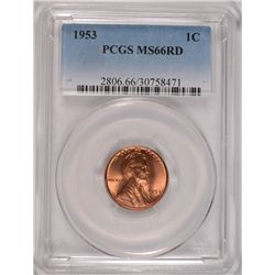 1953 LINCOLN CENT, PCGS MS-66 RED