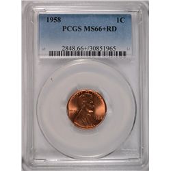 1958 LINCOLN CENT PCGS MS-66+ RED
