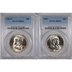1953, 54-S FRANKLIN HALF DOLLAR PCGS MS-64