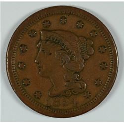 1854 LARGE CENT F/VF