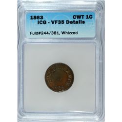 1863 CIVIL WAR TOKEN (NOT ONE CENT) ICG VF-35 DETAILS