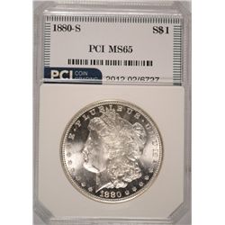 1880-S MORGAN SILVER DOLLAR, PCI MS-65