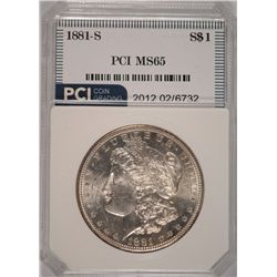 1881-S MORGAN SILVER DOLLAR, PCI MS-65  NICE ORIGINAL COIN