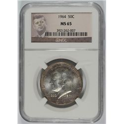 1964 KENNEDY HALF DOLLAR, NGC MS-65  TONING ON OBVERSE