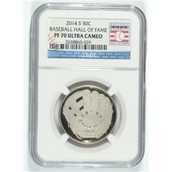 2014 BASEBALL HALL OF FAME PROOF HALF DOLLAR, NGC PROOF-70 ULTRA CAMEO