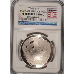 2014 BASEBALL HALL OF FAME SILVER DOLLAR, NGC PROOF-70 ULTRA CAMEO  WOW!!