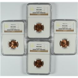 4 1952-D LINCOLN CENTS NGC MS-66 RD