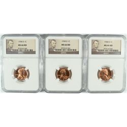 LOT OF ( 3 ) 1958-D LINCOLN CENTS, NGC MS-66 RED!