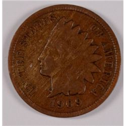 1909-S INDIAN ONE CENT FINE, MINOR SPOTS OBV