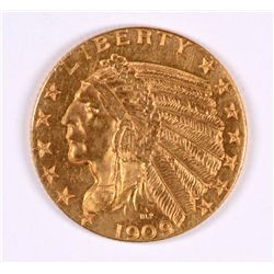 1909 $5.00 GOLD INDIAN AU+