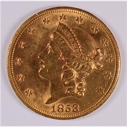 1853 $20.00 GOLD LIBERTY AU-58
