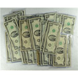 50 PCS $2.00 GREEN SEAL FEDERAL RESERVE NOTES CIRCULATED