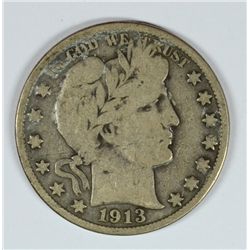 1913 BARBER HALF DOLLAR VG