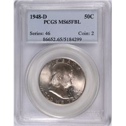 1948-D FRANKLIN HALF DOLLAR PCGS MS-65 FBL