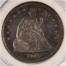 1845 SEATED DOLLAR, AU-55  ORIGINAL COLORS! RARE!!