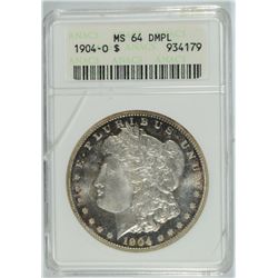 1904-O MORGAN SILVER DOLLAR, ANACS MS-64 DMPL  crack in holder