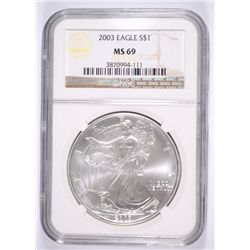 2003 AMERICAN SILVER EAGLE, NGC MS-69!