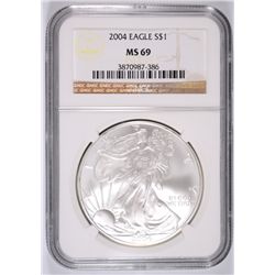 2004 AMERICAN SILVER EAGLE, NGC MS-69!