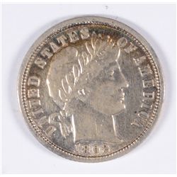 1892-O BARBER DIME, AU-55 NICE TONING!