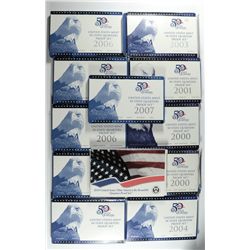 PROOF QUARTER SETS: 2-2000, 01, 03, 2-2004, 4-2006, 2007, 2010  IN ORIG. BOXES