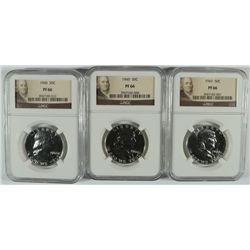LOT OF ( 3 ) 1960 FRANKLIN HALF DOLLARS, NGC PROOF-66