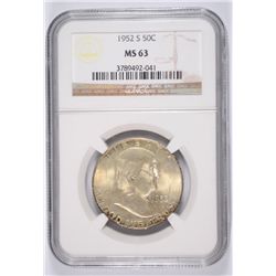 1952-S FRANKLIN HALF DOLLAR, NGC MS-63