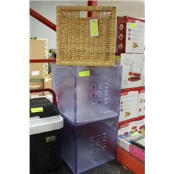 SET OF CUBE TOTES 2 PLASTIC, 1 WICKER