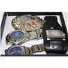 Image 1 : BOX W/ EAGLE BELT BUCKLE AND 3 MENS WATCHES