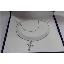 .925 SILVER MEN'S 18" CHAIN W/ CROSS & DIAMOND