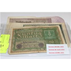 1923, 1919, 1922 GERMAN BANKNOTE X3