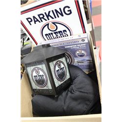 BOX W/ OILERS MEMORABILIA