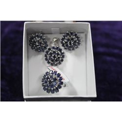 STERLING SILVER SAPPHIRE(14CT)EARRINGS,RING,