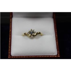 14KT GOLD AQUAMARINE AND DIAMOND RING