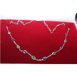 10KT GOLD EMERALD  AND SAPPHIRE NECKLACE
