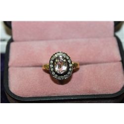 STERLING SILVER TOURMALINE & DIAMOND RING