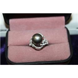 STERLING SILVER SOUTH SEA PEARL & CZ RING