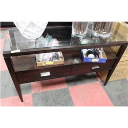 WOOD AND GLASSTOP SHOWHOME SIDETABLE W DRAWERS