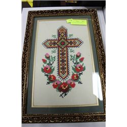 NEEDLE POINT CROSS FRAMED