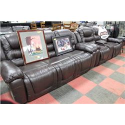 NEW CHOCOLATE BROWN LEATHER RECLINING SOFA W