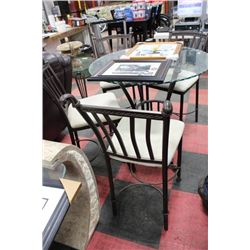 METAL AND GLASS BAR TABLE W 4 STOOLS