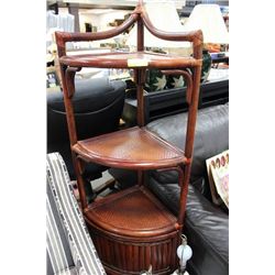 TALL WICKER CORNER SHELF & CABINET