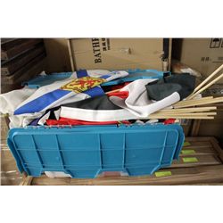 BIN OF ASSORTED FLAGS