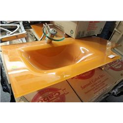 ORANGE GLASS AND CHROME BATHROOM VANITY