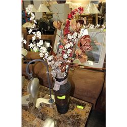 LARGE BROWN CENTERPIECE VASE W/ SILK FLOWERS