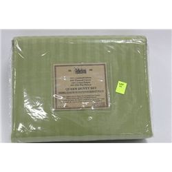 400 THREAD COUNT GREEN STRIPE QUEEN DUVET