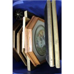 BIN OF WALL PICTURES AND COLLECTOR SPOONS