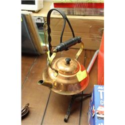 COPPER TEAPOT W/ WROUGHT IRON HOLDER